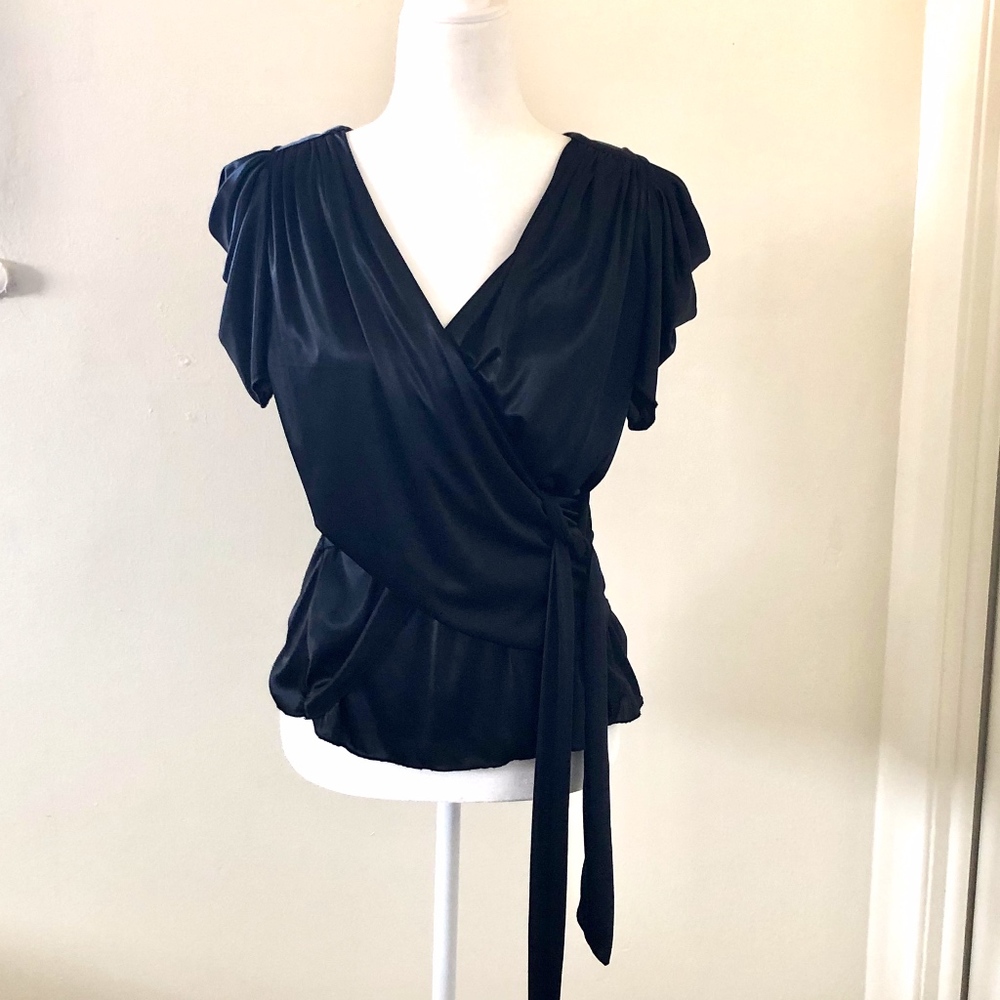 BCBGMaxazria Black Wrap Tie Top Small